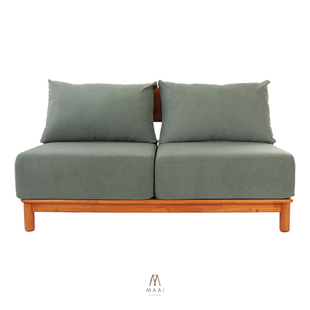 โซฟา 2 ที่นั่งไม้ยางพารา MAAI DESIGN รุ่น KANAKO SOFA เบาะผ้าสีเขียว_0